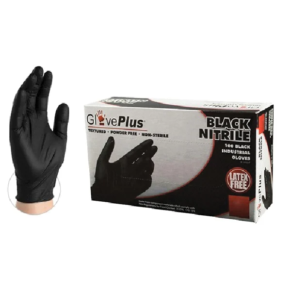GPNB46100 Non-Sterile Gloves, L, Nitrile, Powder-Free, Black, 13.86 in L