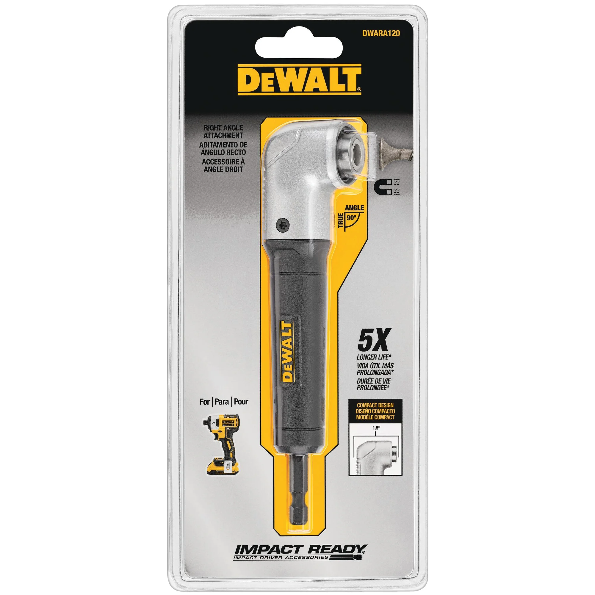 DWARA120 Right Angle Attachment, Steel, Black - DEWALT