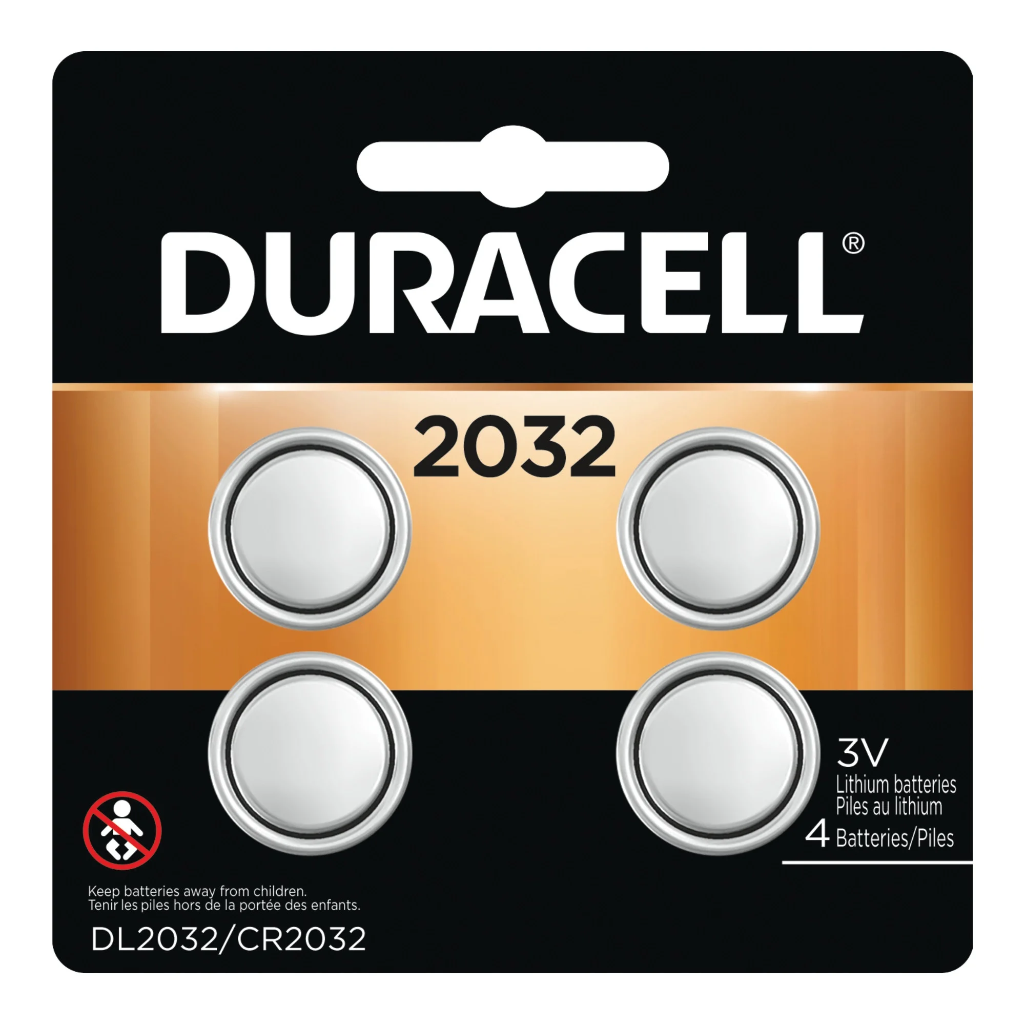 DL2032B4PK Button Cell Battery, 3 V Battery, 210 mAh, 2032 Battery, Lithium, 4 pk - Duracell