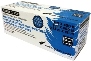 FG-P9941-06D High-Density Painter's Masking Film, 400 ft L, 9 ft W, 0.31 mil Thick, Plastic, Clear