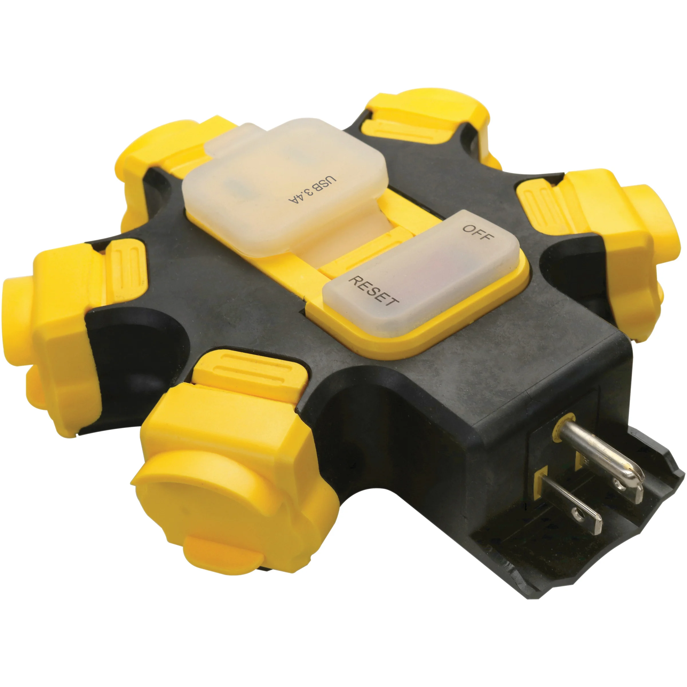 ORPBPHU345 Outdoor Power Hub, 3.4 A, 125 V, 2-USB Port, Black/Yellow