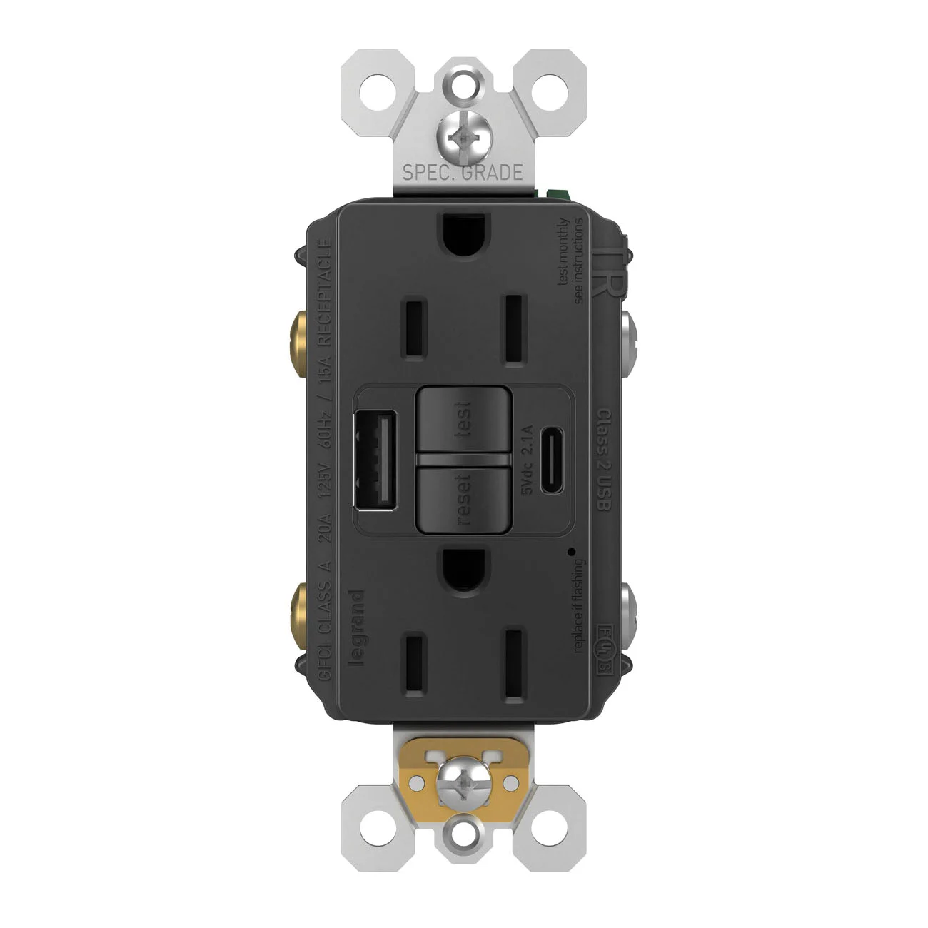 radiant Series 1597TRUSBACBK GFCI Outlet, 125 V, 15 A, Black - Pass & Seymour