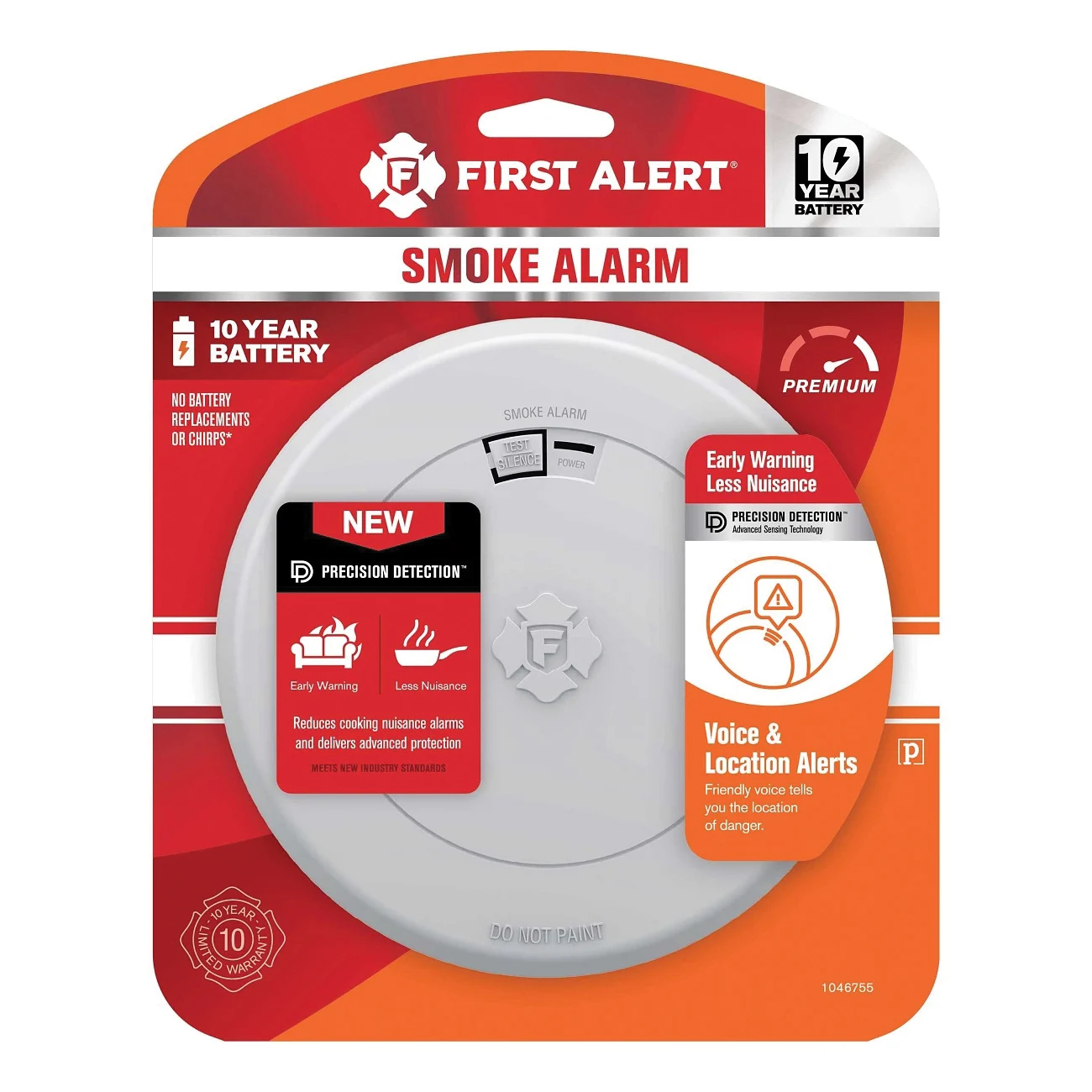 1046755 Smoke Alarm with Voice Alerts, Photoelectric Sensor, Alarm: Voice, White - First Alert
