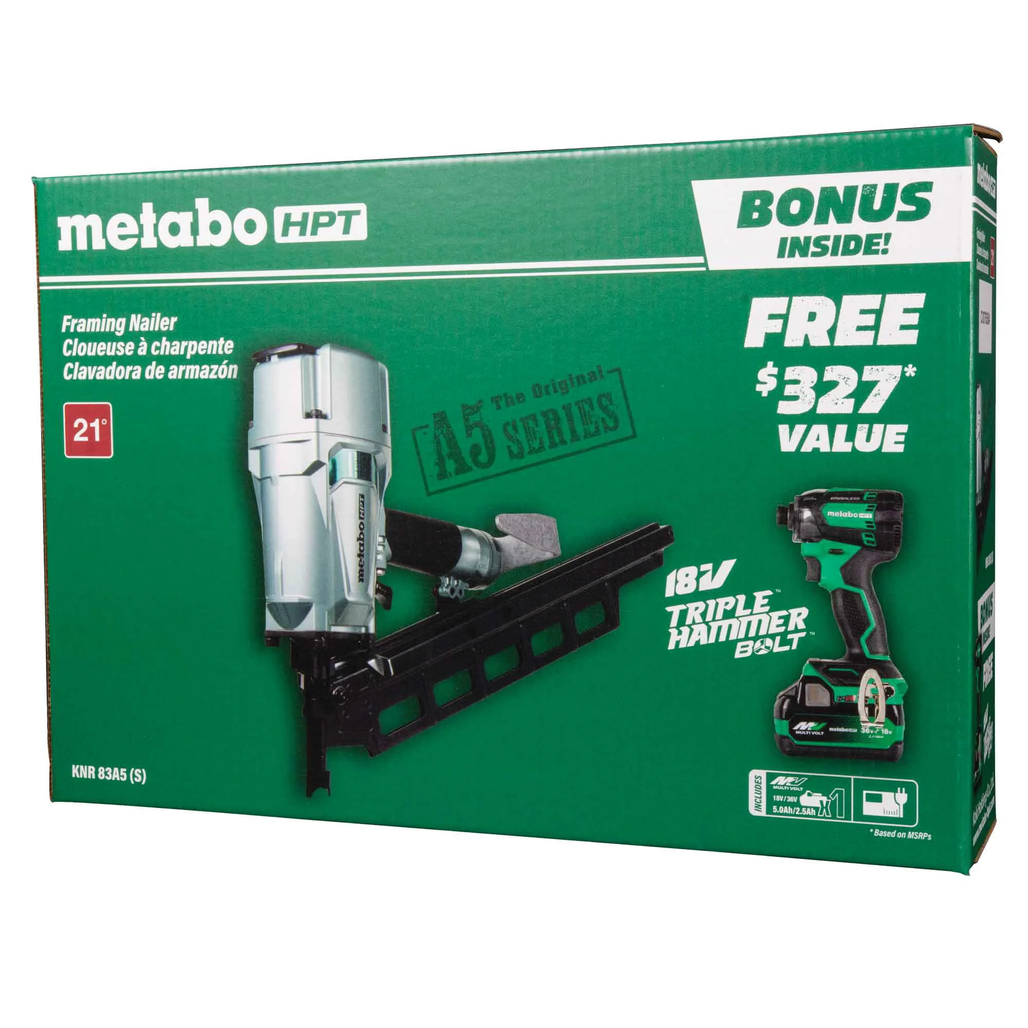 Pro Bundle Series KNR83A5S Framing Nailer with Bonus Impact Driver Kit - Metabo HPT
