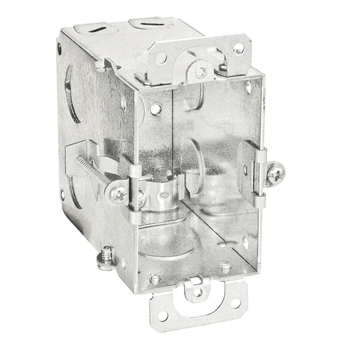 G601-OWR-UPC Switch Box, 1-Gang, 2-Outlet, 5-Knockout, 1/2 in Knockout, Steel, Silver, Galvanized