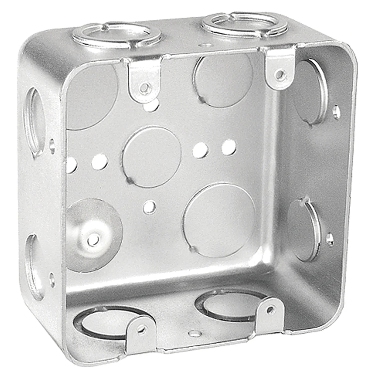 MGSB-2-UPC Switch Box, 2-Gang, 4-Outlet, 12-Knockout, 1/2, 3/4 in Knockout, Steel, Silver, Galvanized