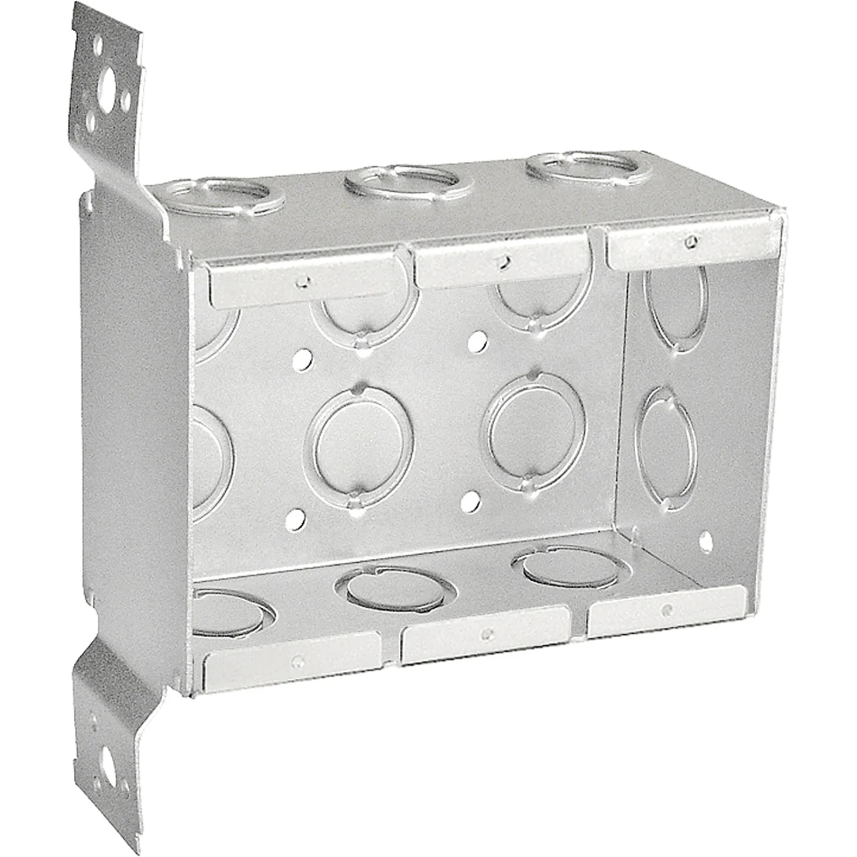 TB-325-F-UPC Welded Masonry Box, 3-Gang, 14-Knockout, 1/2, 3/4 in Knockout, Steel, Silver, Galvanized