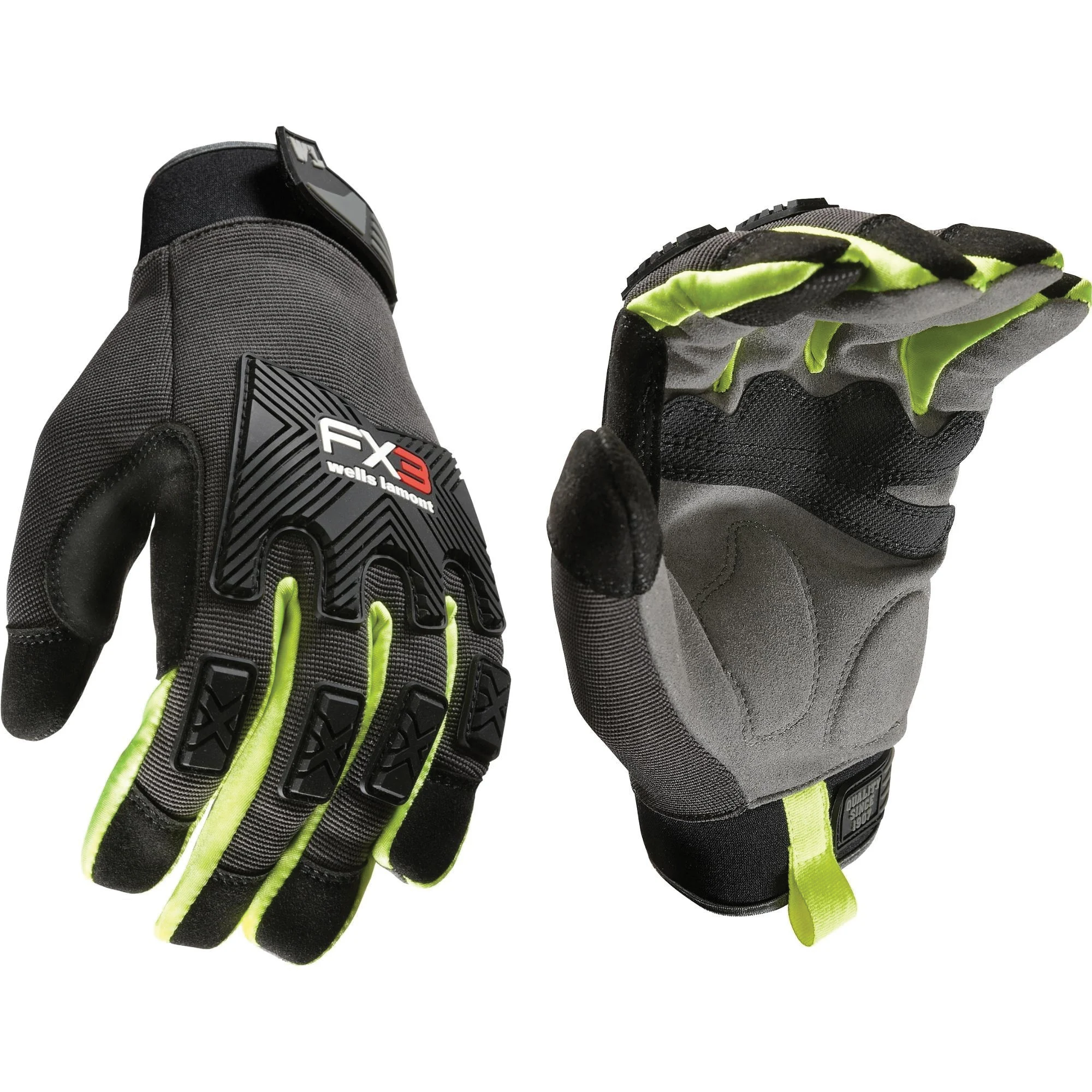 7861M Gloves, Men's, M, Reinforced Thumb, Adjustable Wrist, Hook and Loop Cuff, Black/Yellow - Wells Lamont