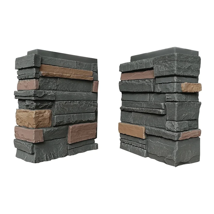 310YHC Siding Corner, 13 in L, 10 in W, 4 in Thick, Interlocking Edge, Stacked Stone Profile - DuraKwik Stone