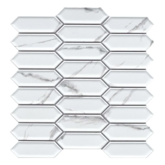 Elegan Series W95ELEGCA1111MPKM Porcelain Mosaic Tile, 13 in L Tile, 10 in W Tile, Pressed Edge, Calacata - Emser Tile
