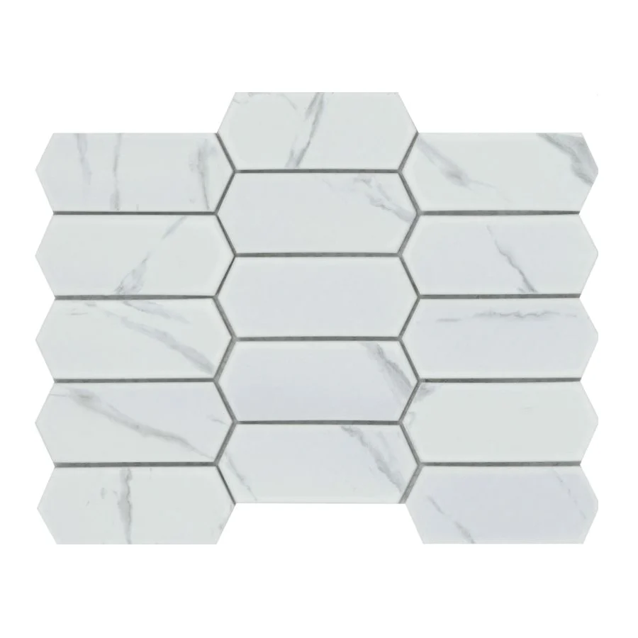 Elegan Series W95ELEGCA1013MTKM Porcelain Mosaic Tile, 14 in L Tile, 10 in W Tile, Pressed Edge, Calacata - Emser Tile