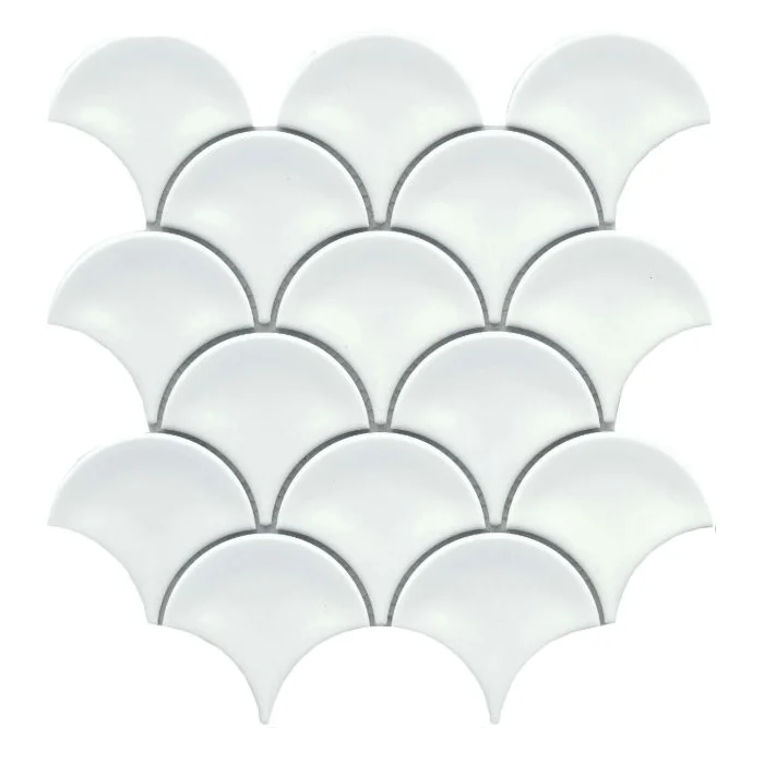 Reward Series F27REWAWH1011MFN Porcelain Mosaic Tile, 11 in L Tile, 10 in W Tile, Pressed Edge, Fan Pattern - Emser Tile