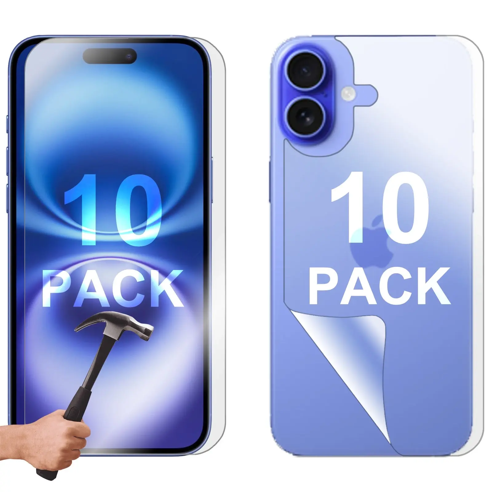 10 Set Tempered Glass Screen Protector for Apple iPhone 16 PLUS Front and Back Film Guard Bulk - Electronics