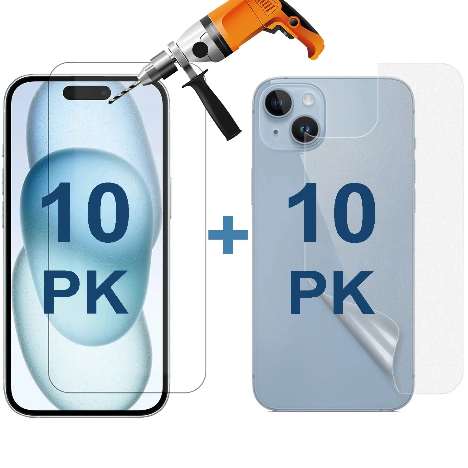 10 Set Tempered Glass Screen Protector for Apple iPhone 15 Front and Film Back Bulk - Electronics