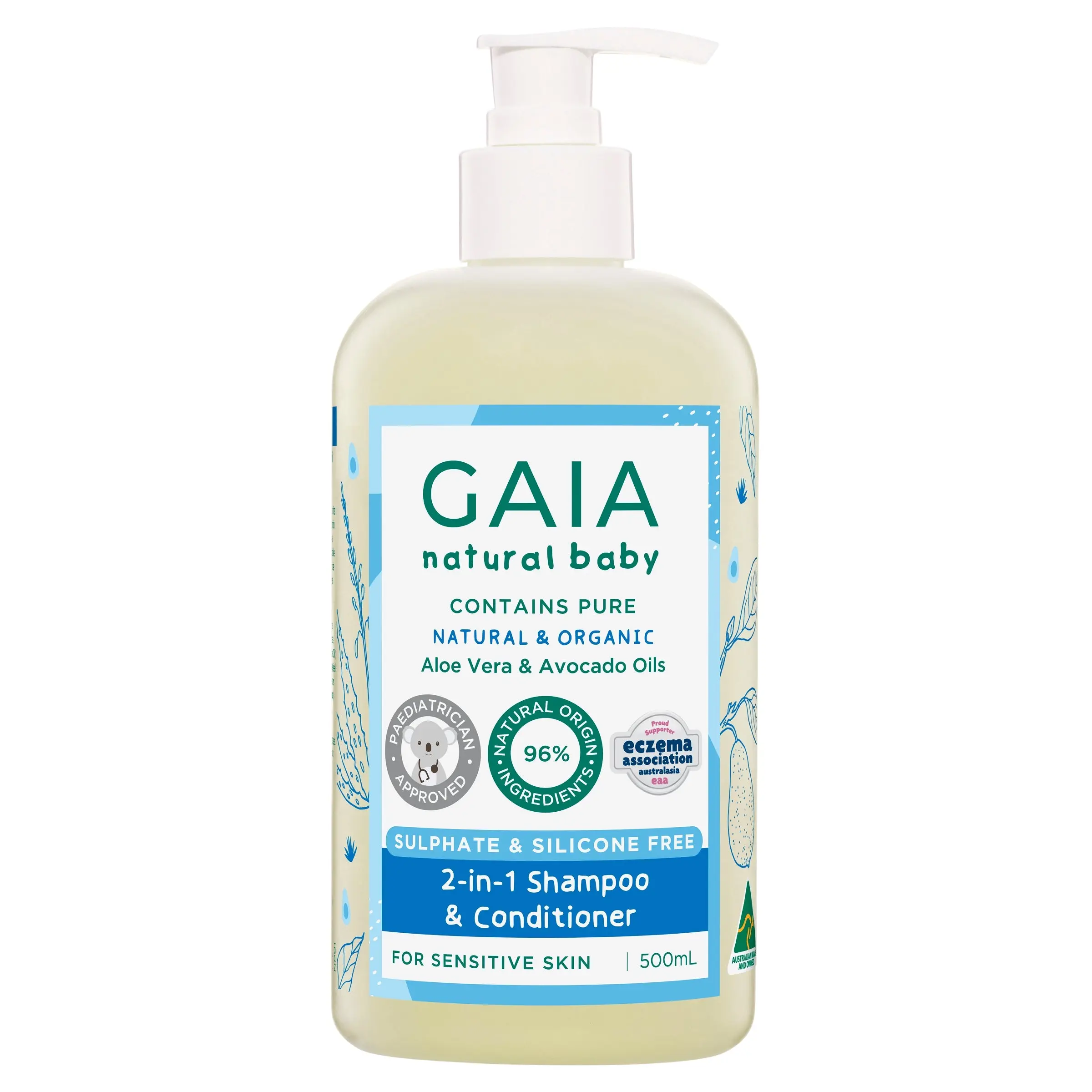 Gaia Natural Baby 2 in 1 Shampoo and Conditioner 500ml - Beauty