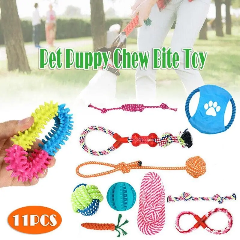 11Pcs Durable Cotton Rope Pull Teeth Clean Chew Toy Set for Dogs and Cats - Pets
