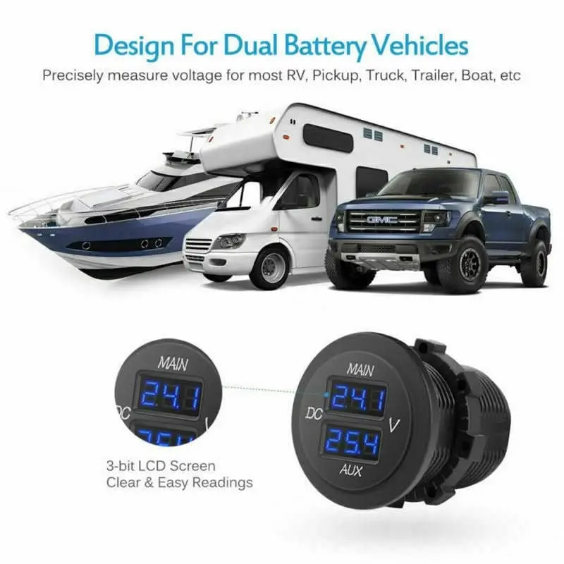 Dual LED Car Voltage Gauge 12V-24V - Battery Monitor for Car, Boat, RV, Truck & Motorcycle