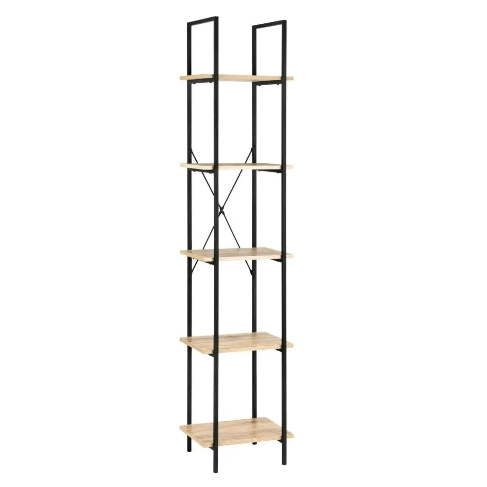 Design Square Randy 5-Tier Narrow Bookcase Display Shelf - Oak/Black
