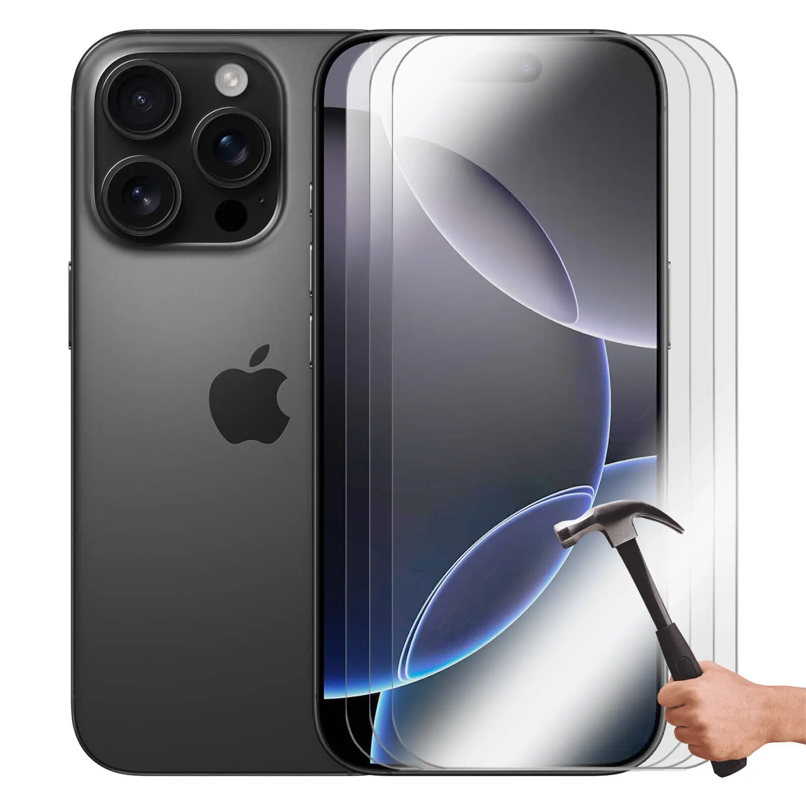 3pcs 9H Tempered Glass Screen Protector Guard for Apple iPhone 16 PRO Front Bulk - Electronics