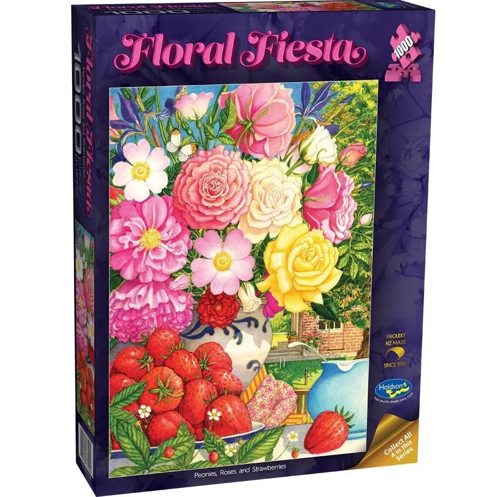 1000pc Floral Fiesta: Peonies, Roses, & Strawberries - Toys & Games