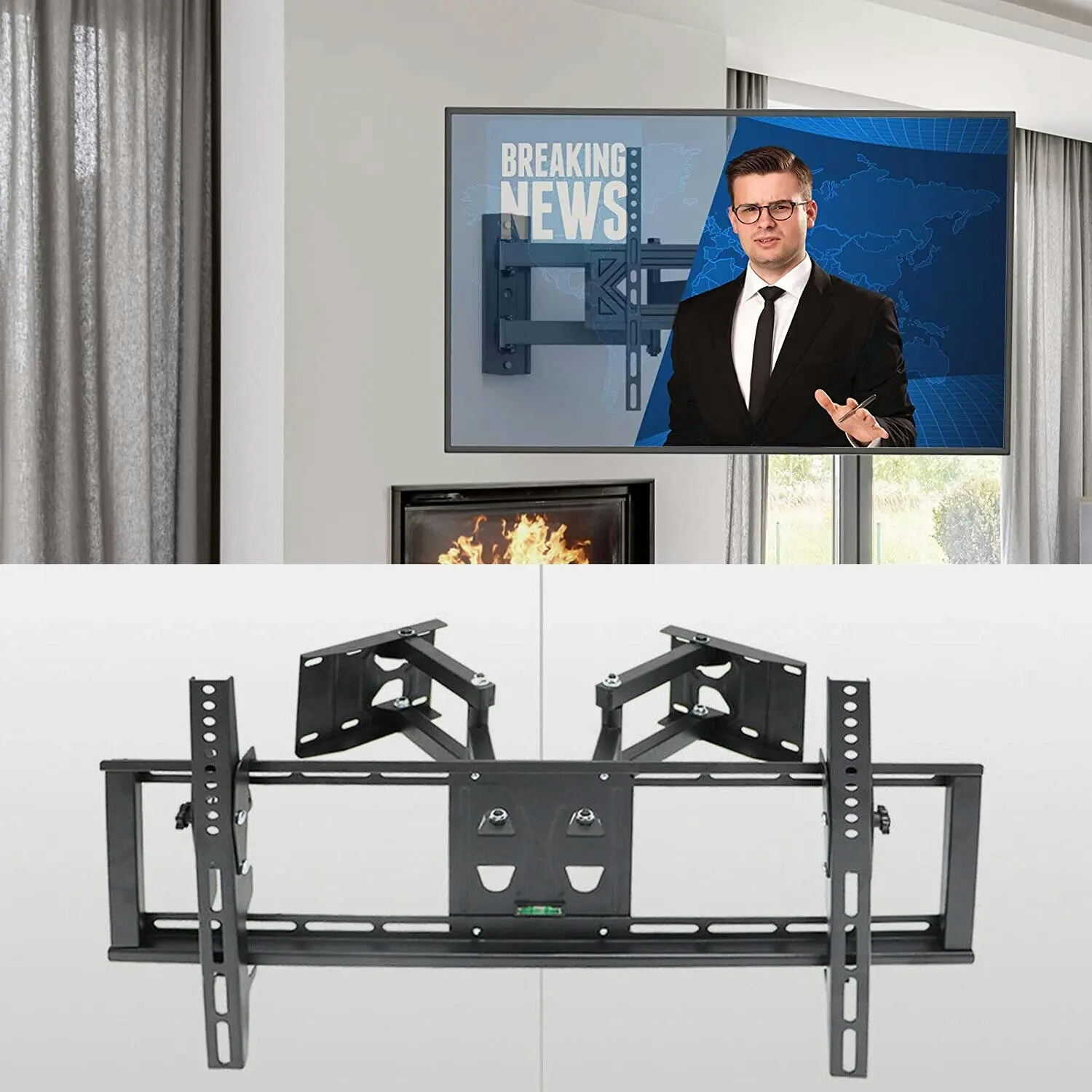 Fin Double Arm Tv Corner Wall Bracket Mount Tilt Swivel For 32-65" Plasma/ Lcd/ Led