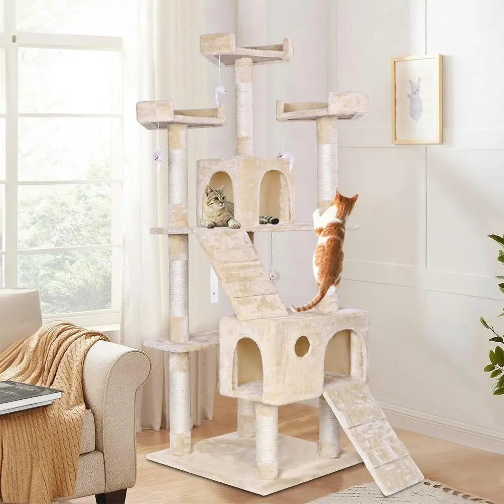 BEASTIE Cat Tree 180cm Beige Scratching Post Scratcher Tower - Pets