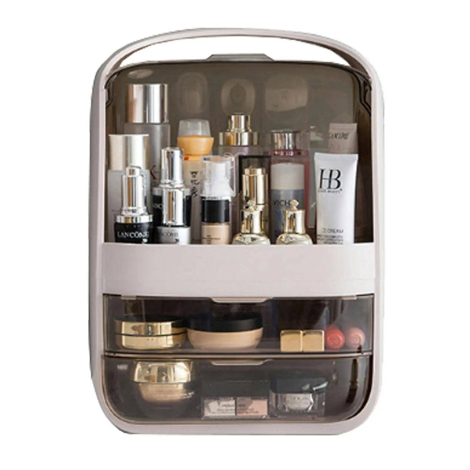Portable Cosmetic Organizer and Storage Box in White and Champagne - Home & Garden
