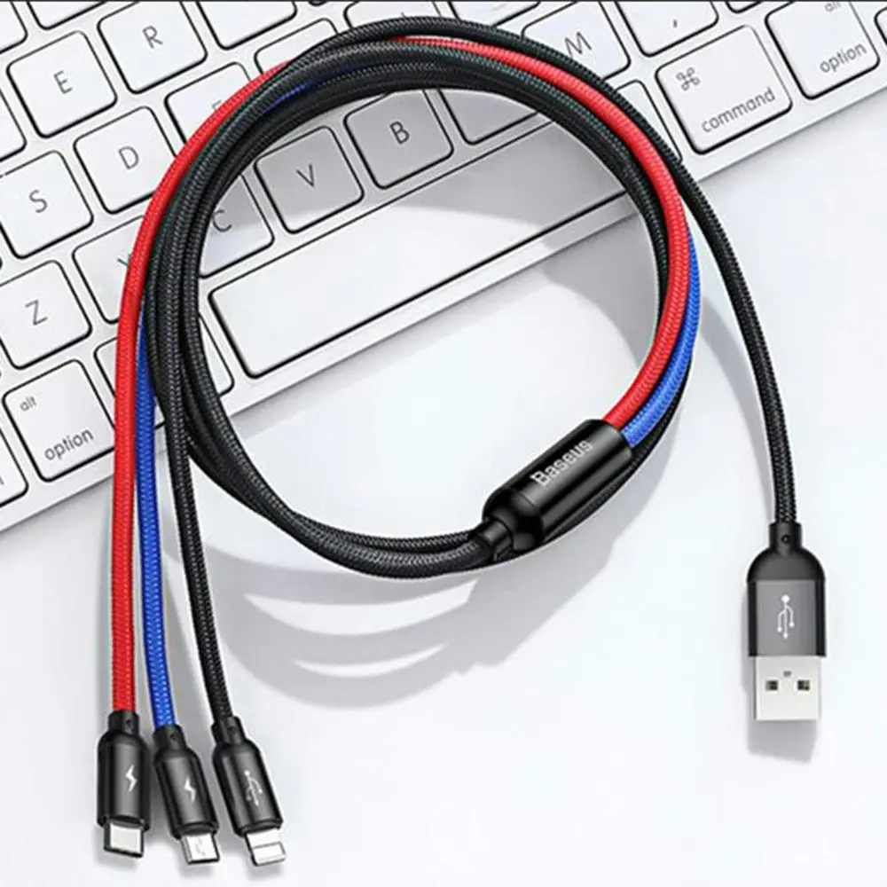 Baseus 3 in 1 USB fast charge Cable for Micro USB Type C and iphone X/XS/XR/8/8 Plus/7/7 Plus - Electronics