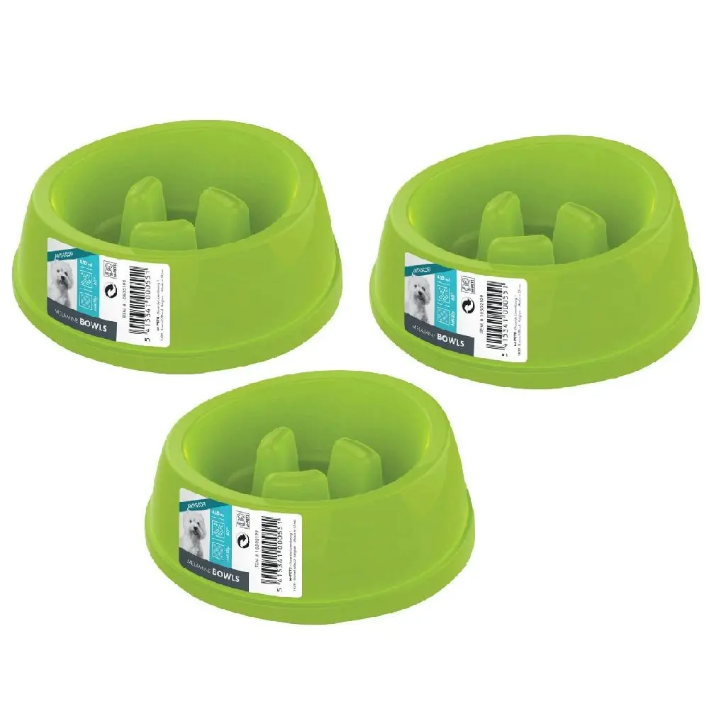 3x M-Pets 450ml Melamine Bowl High Back Slow Down Cat/Kitten Pet Feeder Food