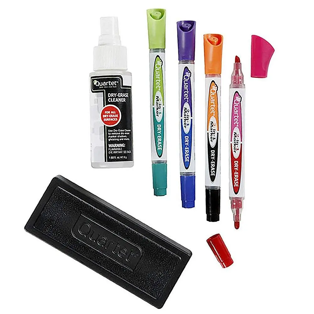 Quartet Eraser/ Liquid Cleaner & 4x 2in1 Markers Accessory Kit Set f/ Whiteboard - Office