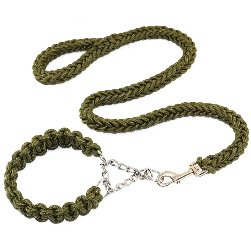 Large Breed Dog Army Green Heavy duty Dog Collar and lead Leash set - Pets