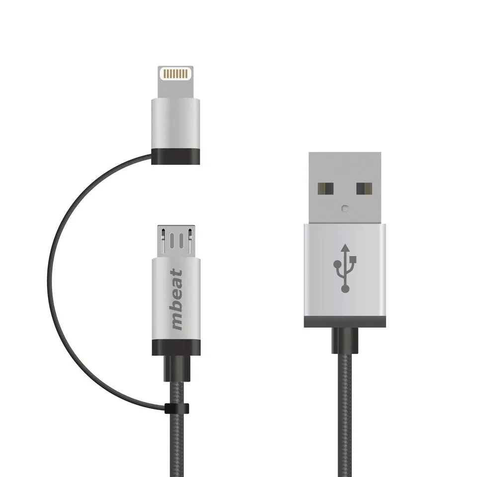 Mbeat Usb-a To Lightning + Micro Usb Data Cable 1m - Silver