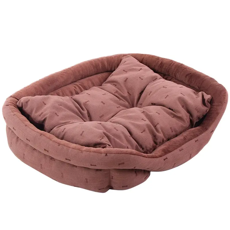 Dog Bed Super Soft Warm Cozy Stylish Cushioned Bed w Bone Embroideries Brown - Pets