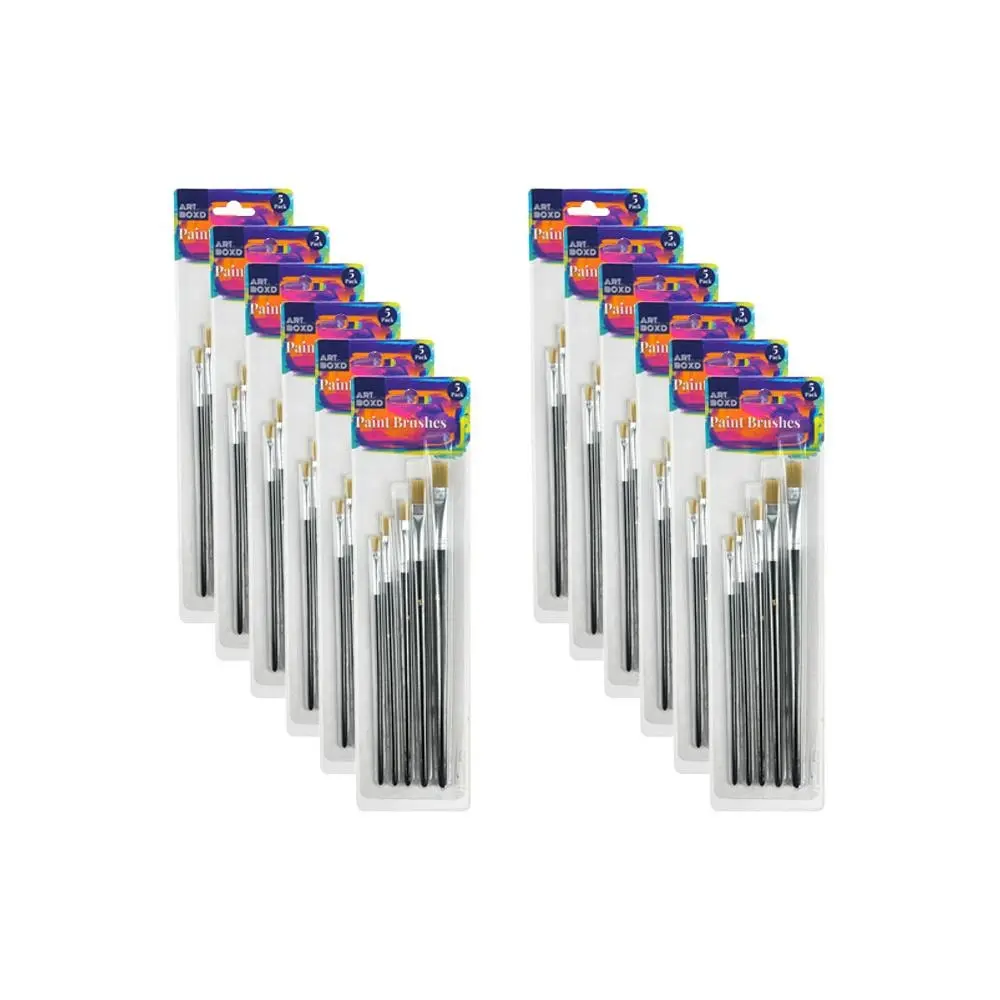 12x 4pc Art Boxd Fine Art Brush Set Craft Painting Tool w/ Wooden Handle Black - Hobbies
