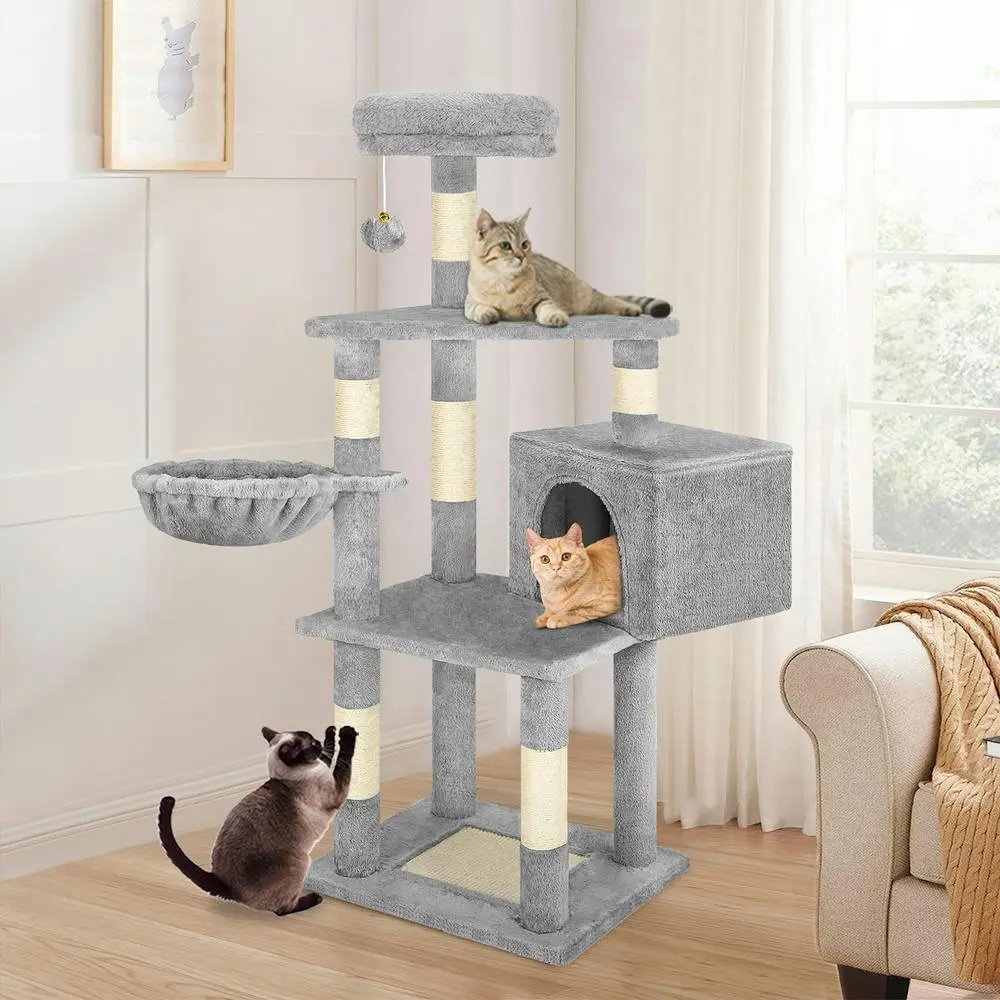 BEASTIE Cat Tree 130cm Grey Scratcher Wood Scratching Post Tower - Pets