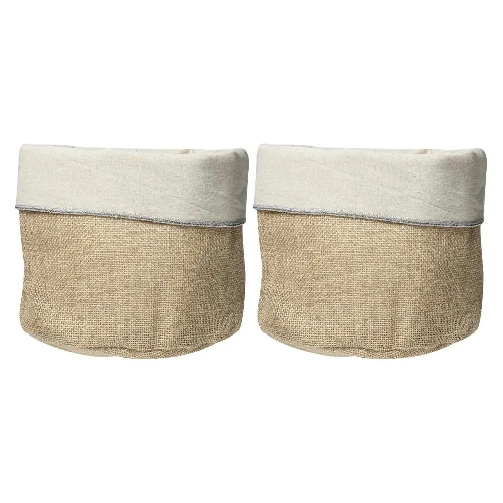 2x Ladelle Starry Silver Lurex Weave Jute Storage Basket Organiser 20.5x18x18cm - Home & Garden