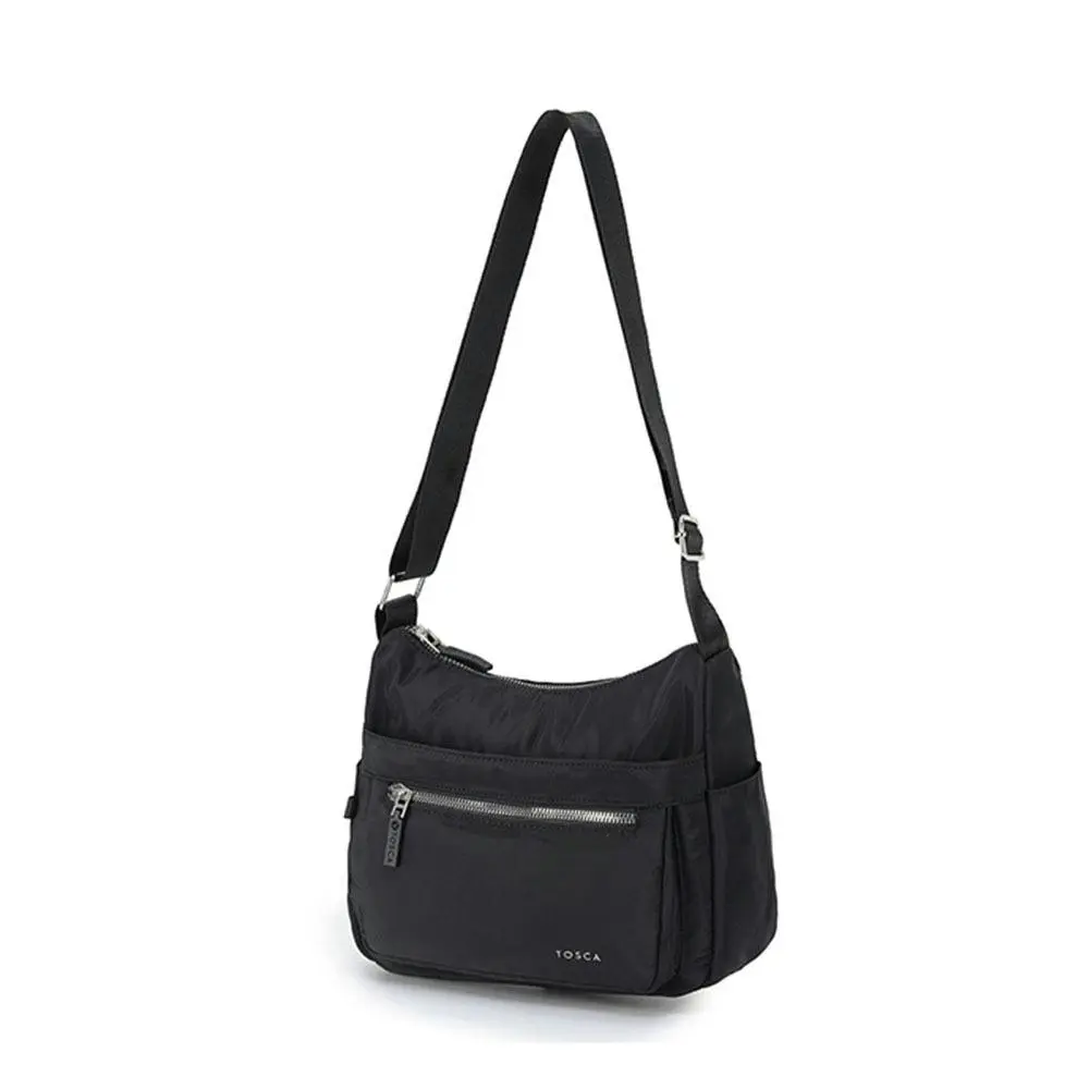 Tosca Casual Vegan Nylon Shoulder Minimalist Crossbody Purse Handbag Black - Fashion