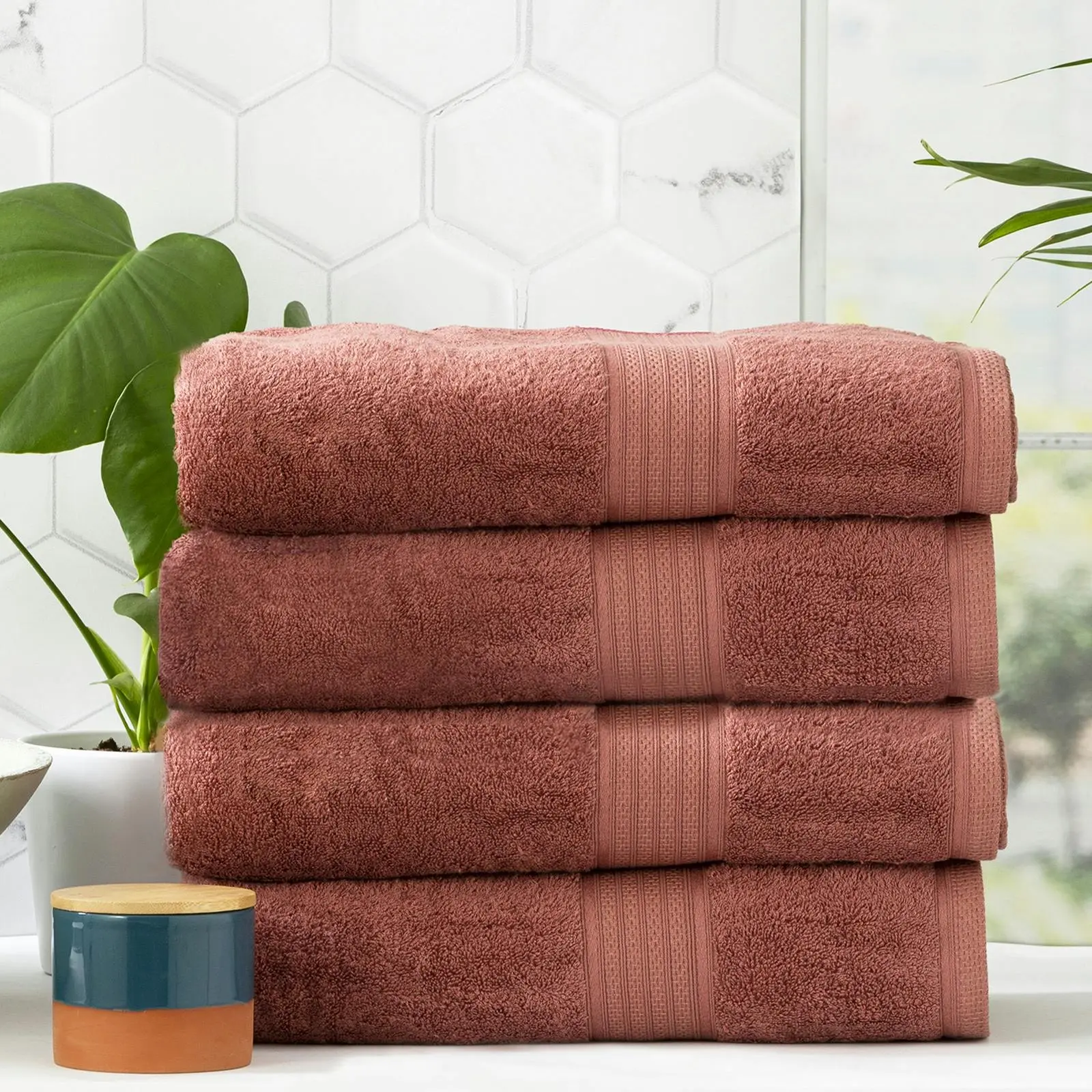 4pc Renee Taylor Stella Shower/Bath Towel 140cm Soft Bamboo Cotton 650 GSM Brick - Home & Garden