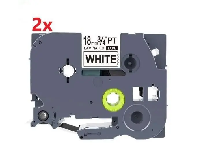 2 Pack Brother TZe-241 Compatible 18mm Black Text on White Laminated Tape - 8 meters