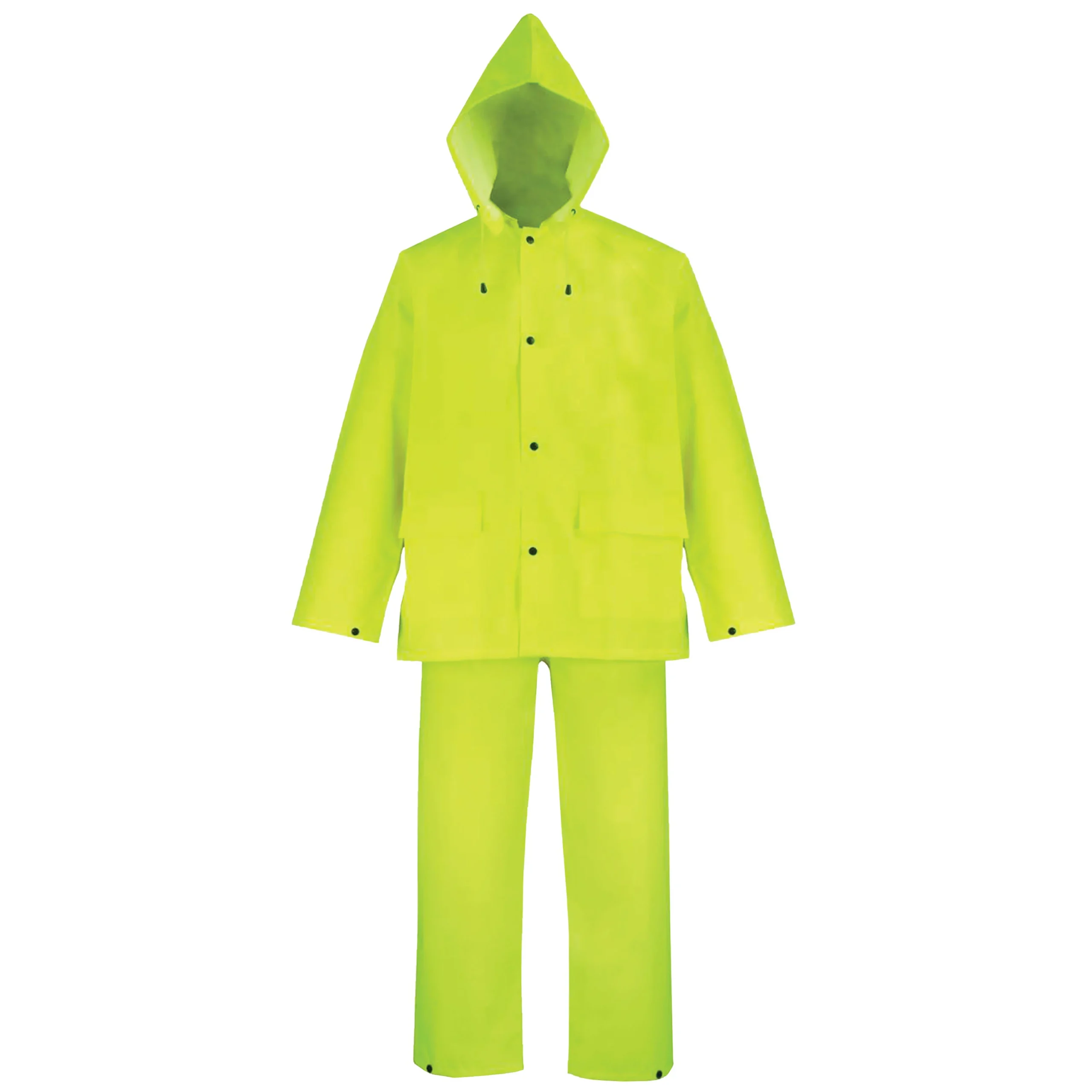 OX025PU-L Rain Suit, L, 29-1/2 in Inseam, Polyester, Hi-Viz Yellow, Comfortable Oxford Polyester Collar