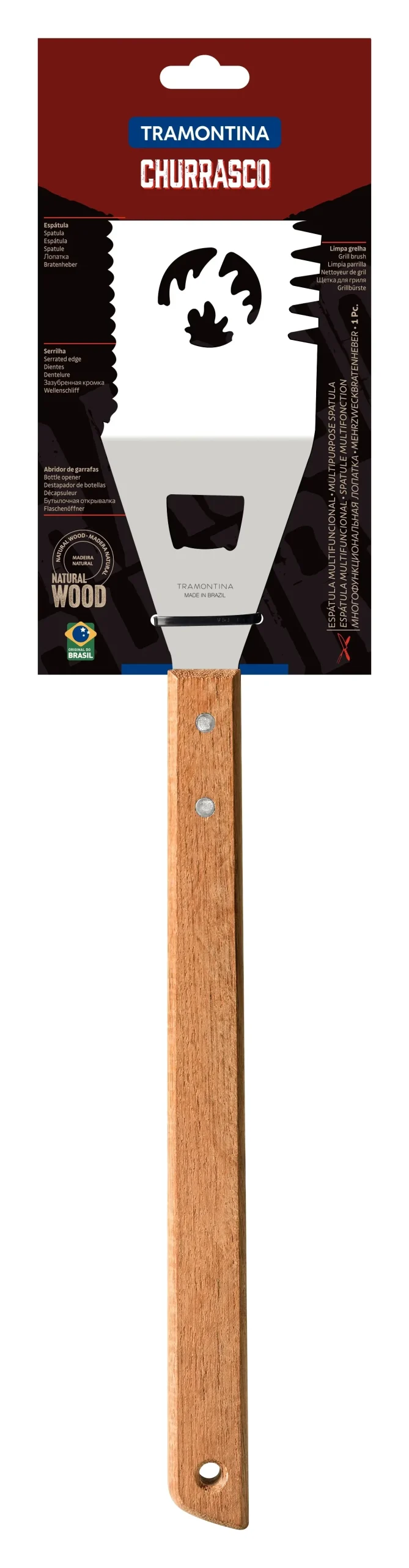 Churrasco Stainless Steel Spatula with Serrated Edge and Wooden Handle, 48cm - Home & Garden
