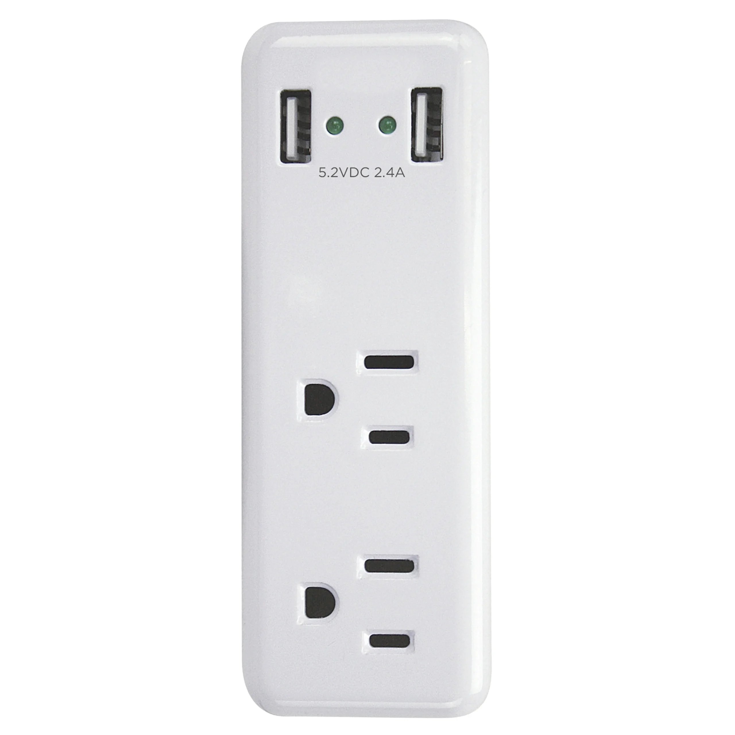 ORUSB242 Outlet Charger, 2.4 A, 2-USB Port, 2-Outlet, White