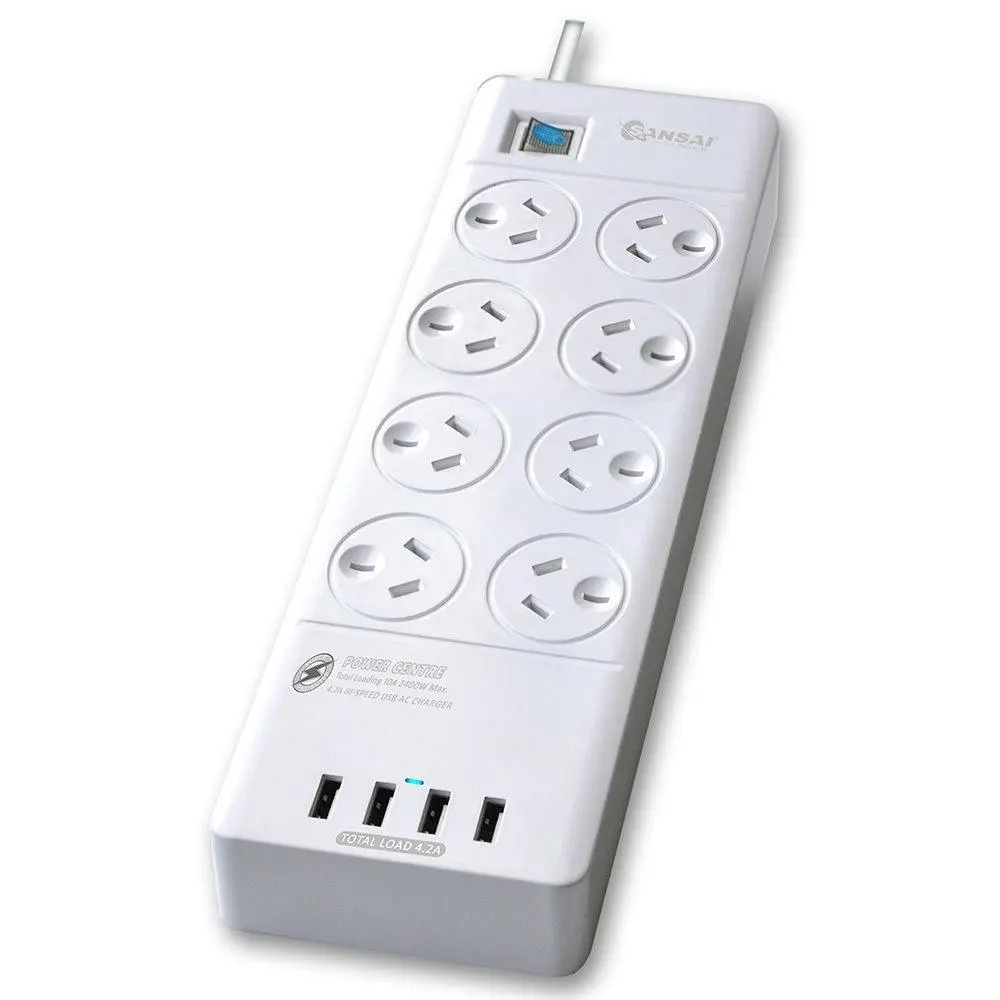 Power Board 8 Way Outlets Socket 4 Usb Charging Charger Ports w/Surge Protector - Electronics