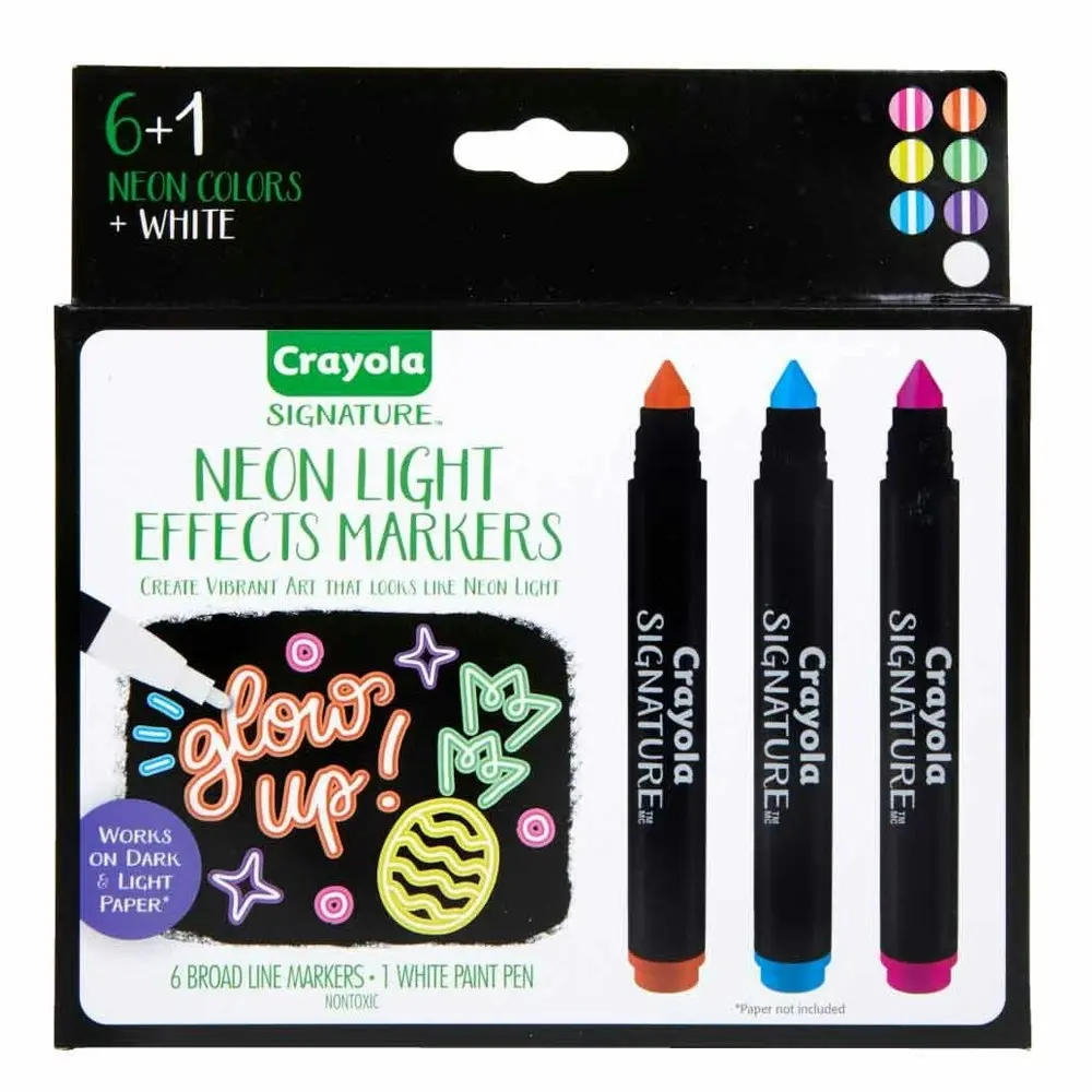 6pc Crayola Signature Neon Light Effects Drawing Marker Pens w/ White Paint Pen - Hobbies