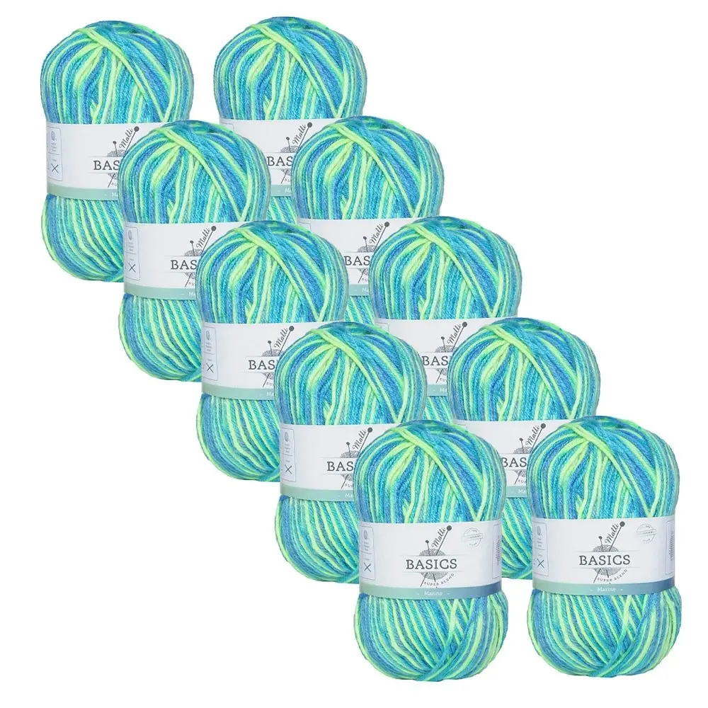 10x Malli Blend Basic Multi Colour 100g Acrylic/Polyester Yarn Knitting Marine - Hobbies