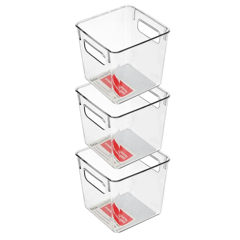 3x Boxsweden Crystal Plastic Storage Container 15cm MED Fridge/Pantry Organiser - Home & Garden