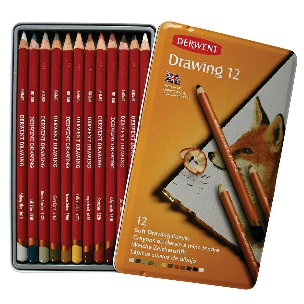 12pc Derwent Academy Drawing Pencils Tin Set Art/Craft Sketching Coloured Pencil - Office