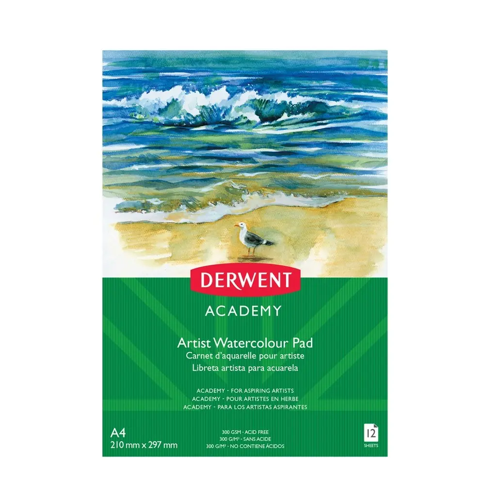 Derwent Academy Art/Craft Watercolour Paper Pad A4 Portrait 12 Sheet 300Gsm - Office