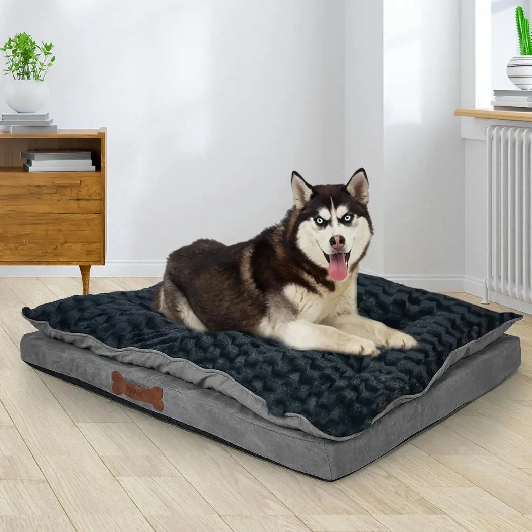 Dog Calming Bed Warm Soft Plush Comfy Sleeping Memory Foam Mattress Dark Grey M - Furniture