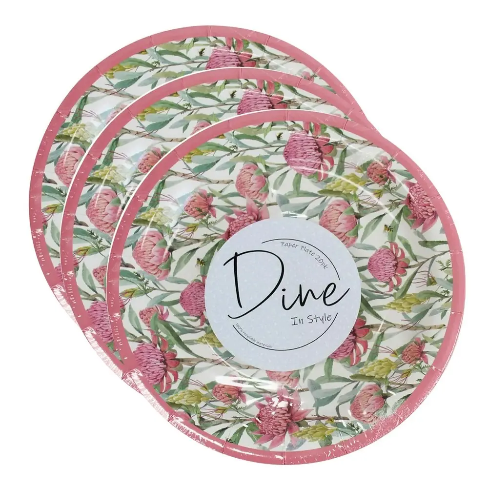 60pc Disposable 22cm Paper Plate Dinner Party Tableware Natives Floral Large - Hobbies